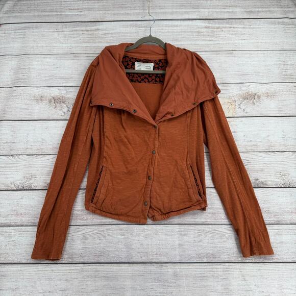 Saturday Sunday Anthropologie Cowl Neck Snap Down Shacket Womens Large Rust - Picture 2 of 10
